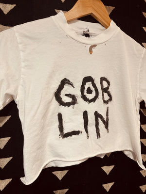 DISTRESSED HAND PAINTED CROP - GOBLIN  - WOMENS S